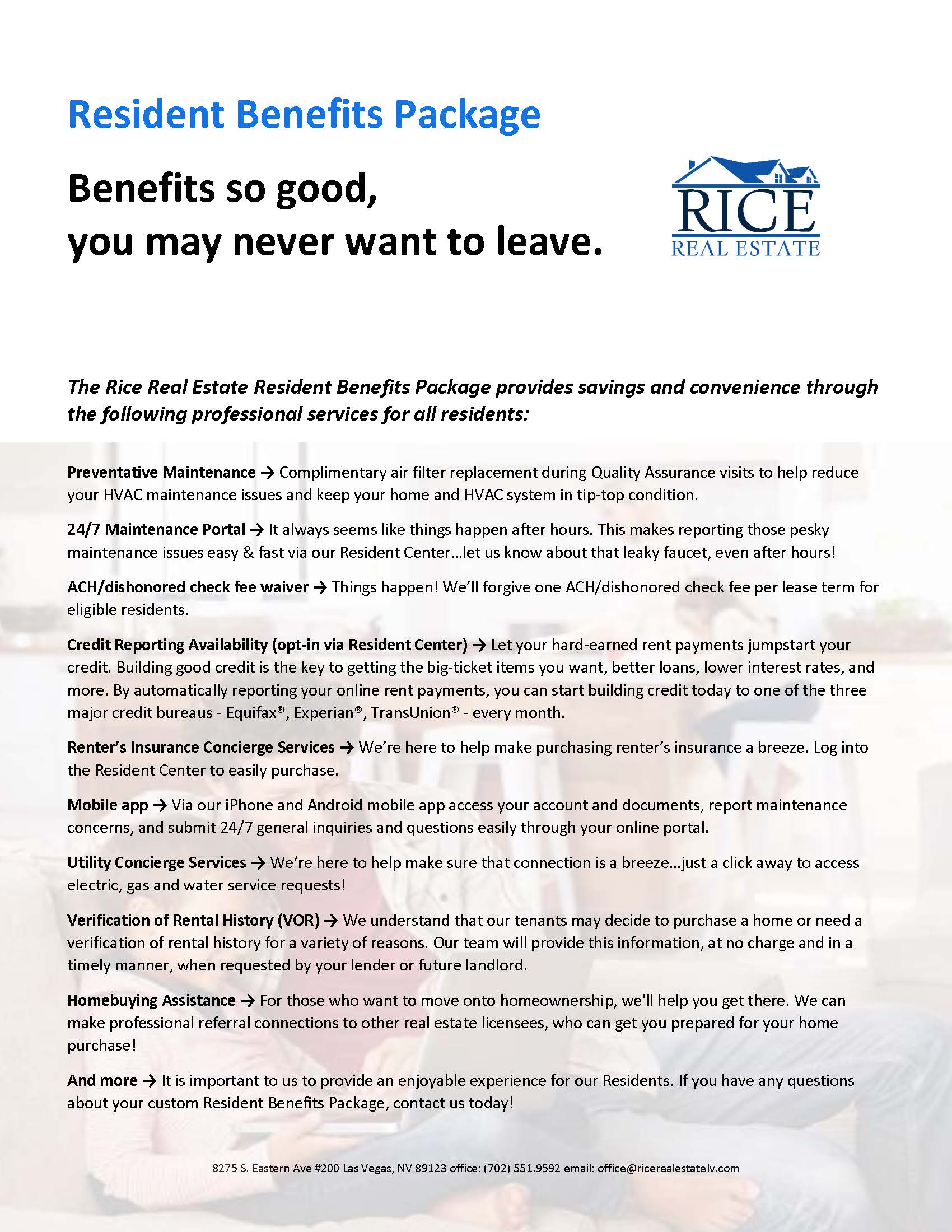 5 Tips for Minimizing Residential Rental Turnover 4 Resident Benefits Package Rice Real Estate & Property Management
