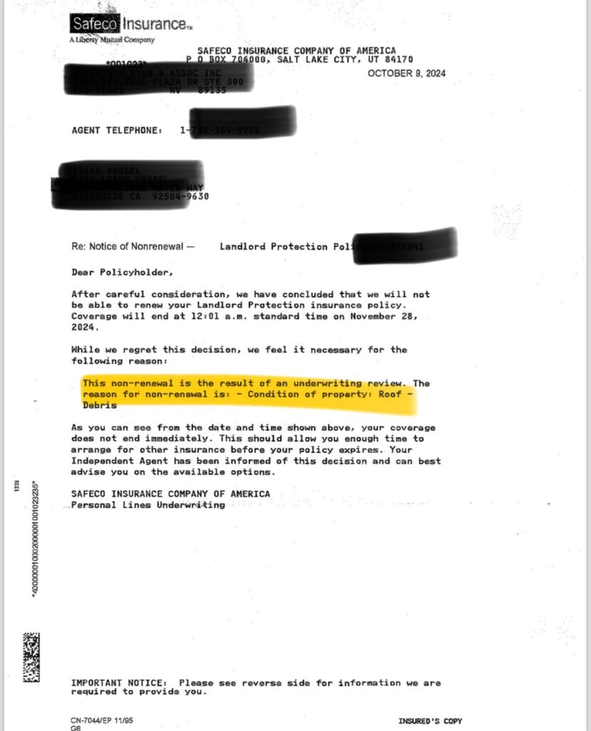 Tile Roofs: the 3 damaging factors of the sun, wind and rain... 12 SafeCo insurrance cancellation letter - debris on roof