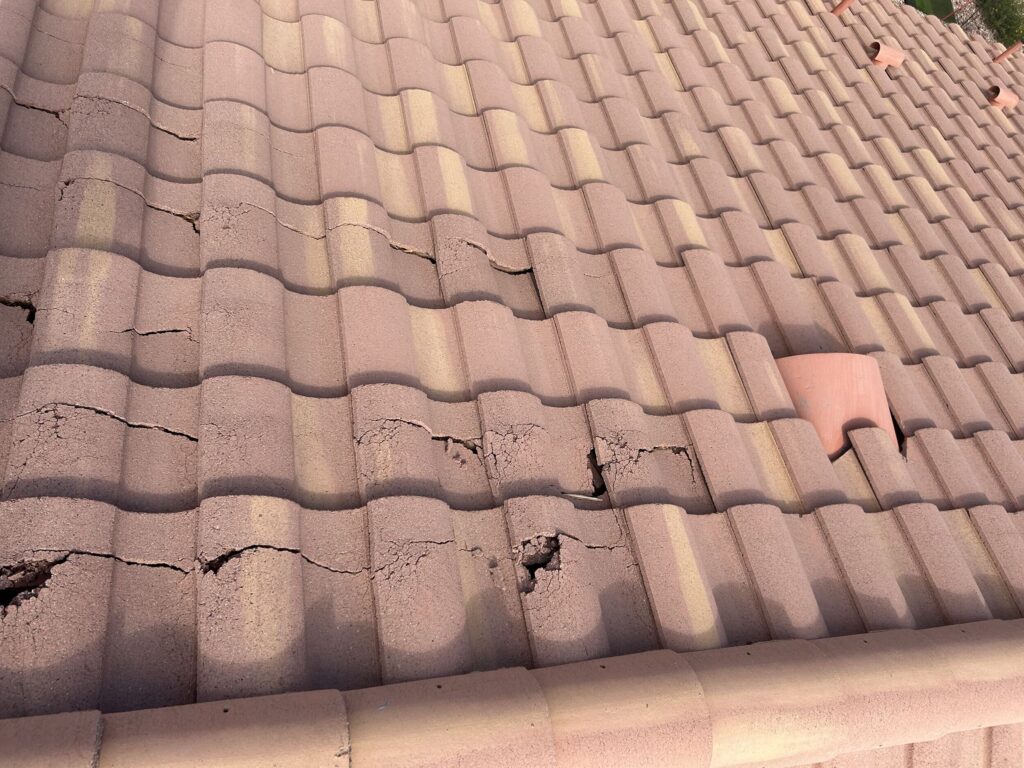 Tile Roofs: the 3 damaging factors of the sun, wind and rain... 7 green roof tiles uncured cement las vegas easily crack when walked on