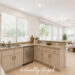 Bright virtually staged kitchen and living area in a residential rental home