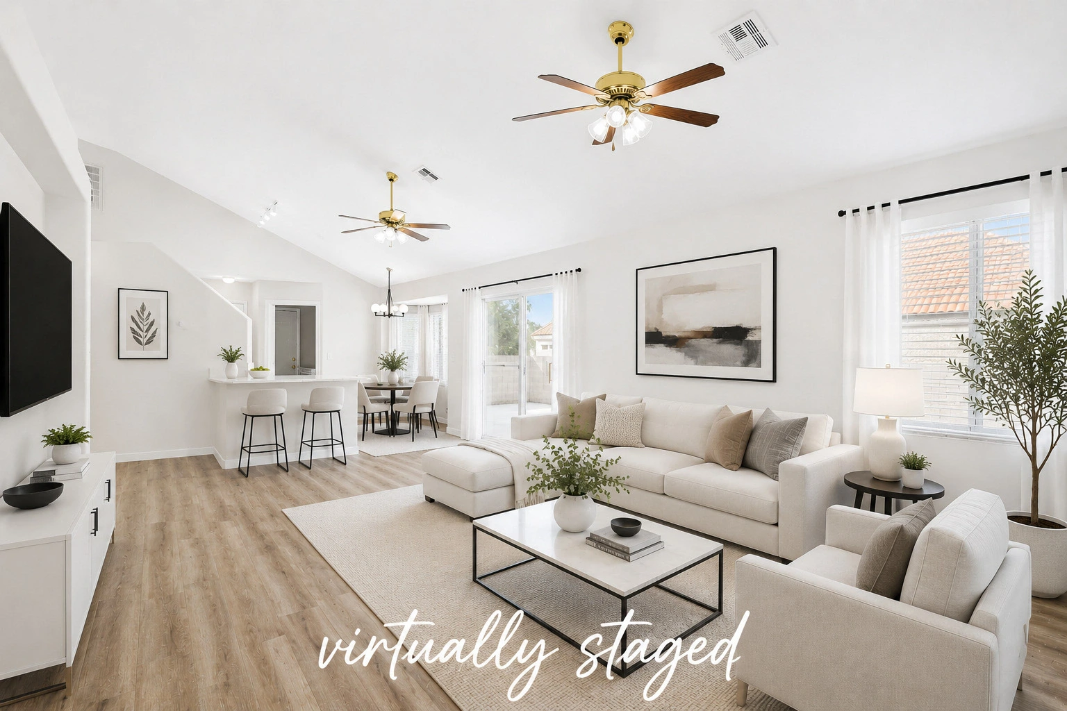 Virtually staged living room in a Summerlin South investment property in ZIP code 89135