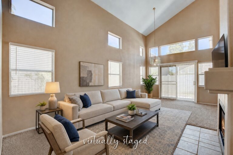 Virtually Staged Living Room with blond luxury vinyl plank flooring