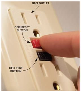 GFCI electrical outlet showing TEST and RESET buttons