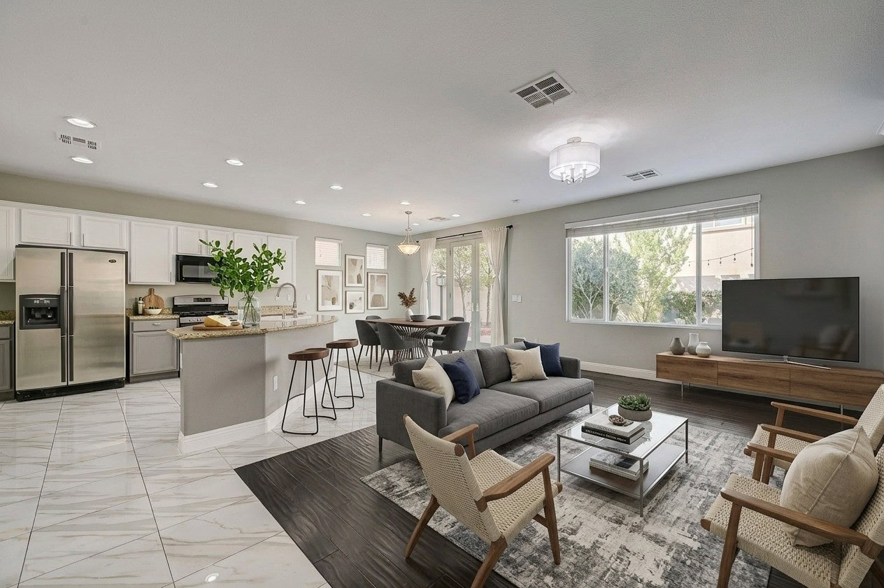 Living and kitchen area inside a Las Vegas rental home managed by Rice Real Estate & Property Management