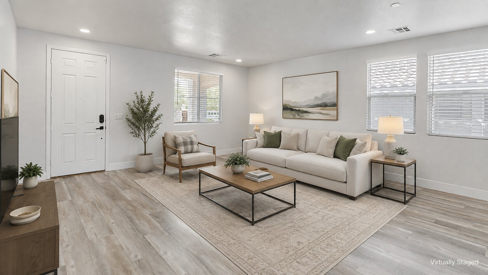 Virtually staged living room in a 2672 square foot Summerlin South 89135 rental managed by Rice Real Estate & Property Management