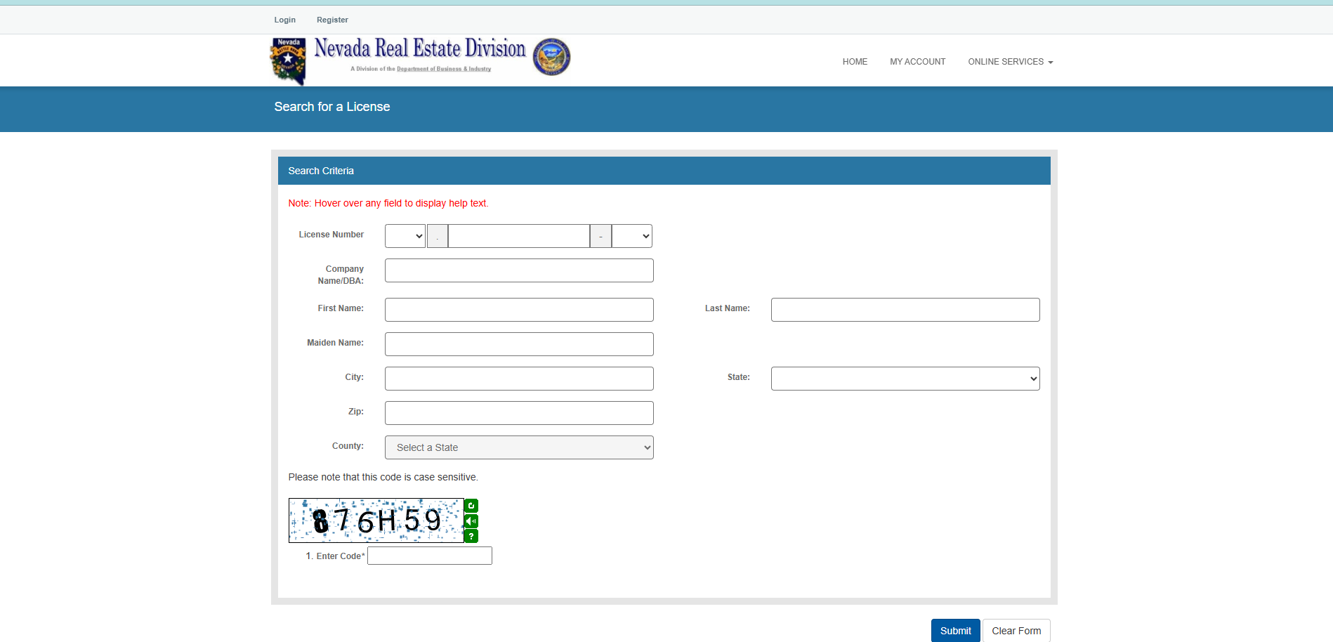 Nevada Real Estate Division licensing record for Rice Real Estate and Property Management